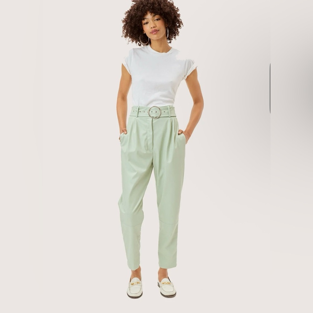 For Love & Lemons High Waisted Faux Leather Pants Size XS Mint Green NWT $250